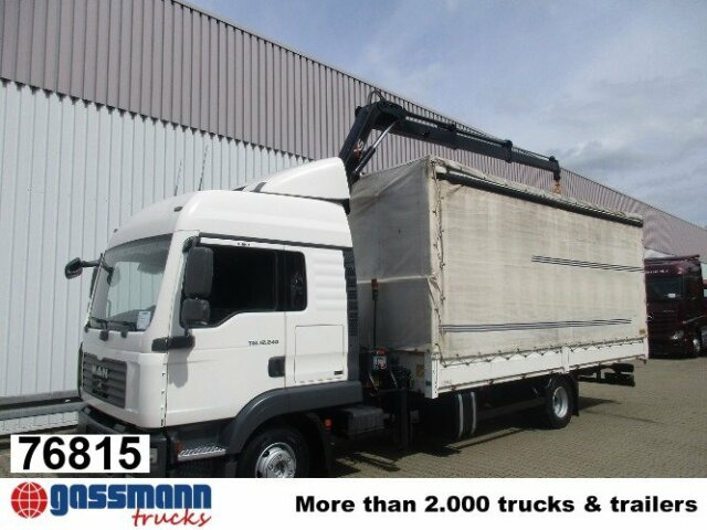 MAN TGL 12.240BL 4x2, mit Kran Hiab 088 mit Funk - Camion à rideaux coulissants, Camion grue: photos 1 MAN TGL 12.240BL 4x2, mit Kran Hiab 088 mit Funk - Camion à rideaux coulissants, Camion grue: photos 1