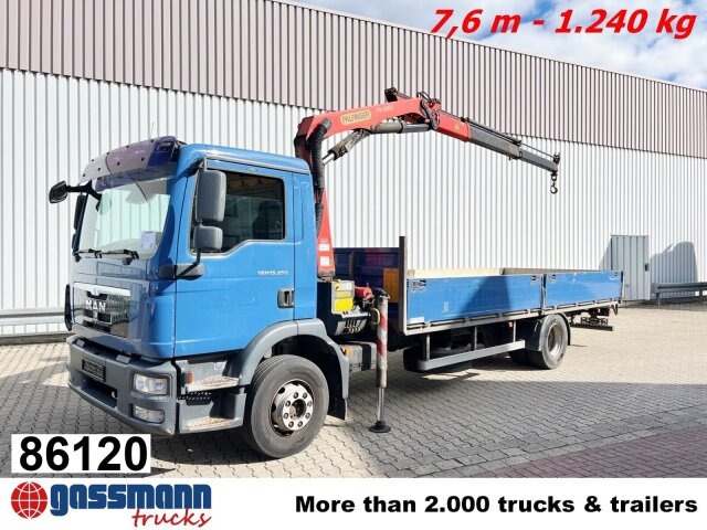 MAN TGM 15.250/340 4X2 BL mit Kran Palfinger PK - Camion plateau, Camion grue: photos 1 MAN TGM 15.250/340 4X2 BL mit Kran Palfinger PK - Camion plateau, Camion grue: photos 1