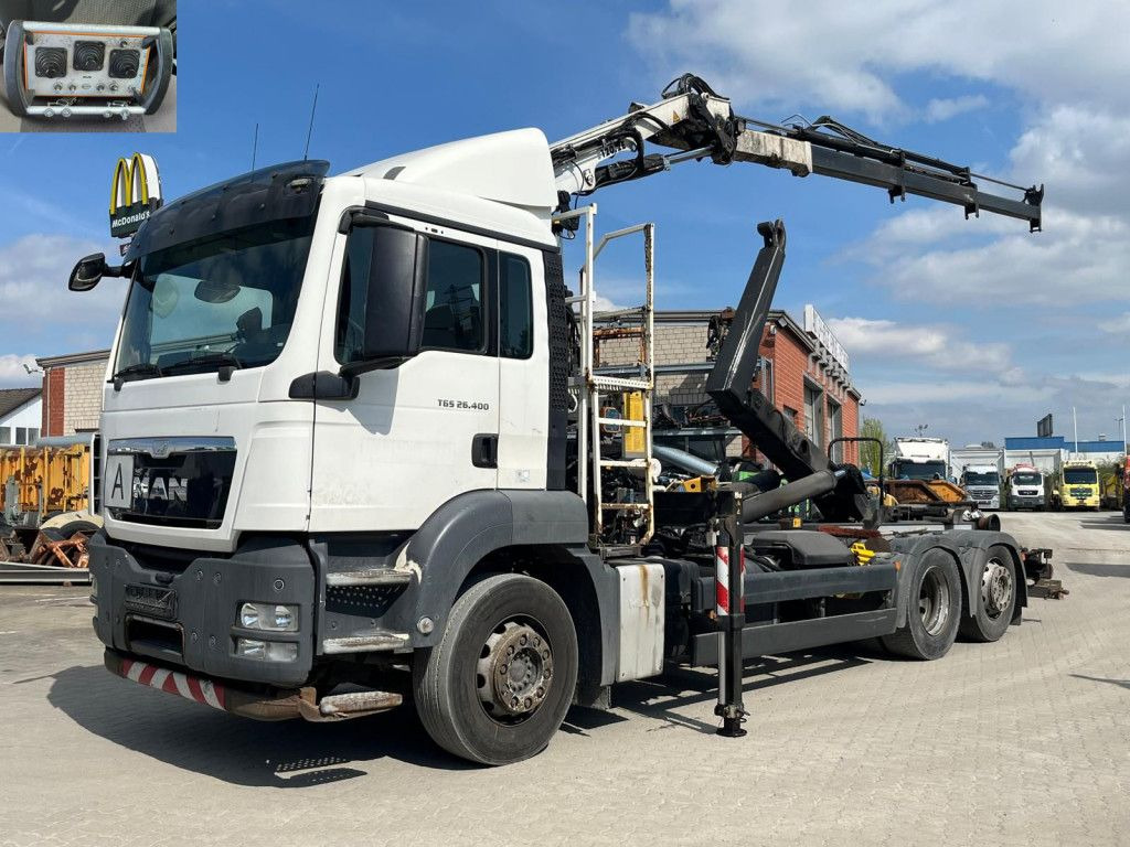 MAN TG-S 26.400 6x2 BL Abrollkipper mit Kran Funk Gr - Camion ampliroll, Camion grue: photos 1 MAN TG-S 26.400 6x2 BL Abrollkipper mit Kran Funk Gr - Camion ampliroll, Camion grue: photos 1