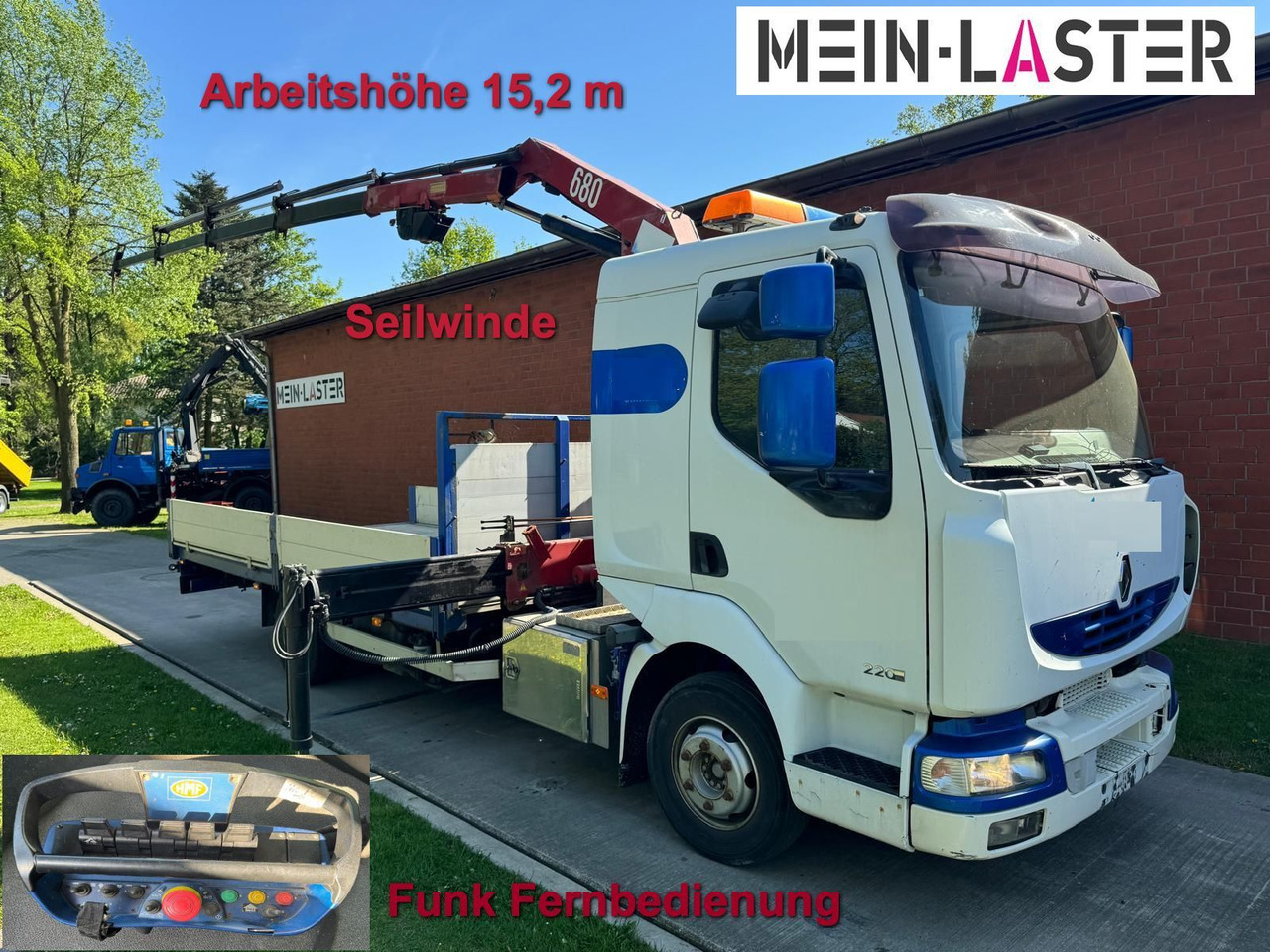 Renault Midlum 220 HMF 683 K4 15m-400 Kg Funk Seilwinde - Camion grue: photos 1 Renault Midlum 220 HMF 683 K4 15m-400 Kg Funk Seilwinde - Camion grue: photos 1