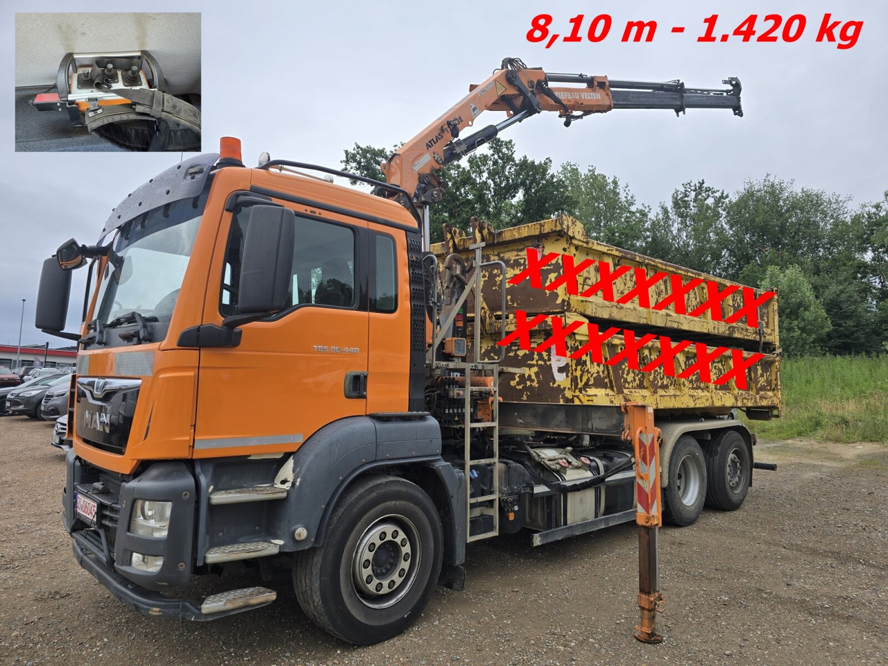 MAN TGS 28.440 6x2-4 BL TGS 28.440 6x2-4 BL, Atlas Kran VDL Abrollanlage, Funk, Lenk-Liftachse - Camion ampliroll, Camion grue: photos 1 MAN TGS 28.440 6x2-4 BL TGS 28.440 6x2-4 BL, Atlas Kran VDL Abrollanlage, Funk, Lenk-Liftachse - Camion ampliroll, Camion grue: photos 1