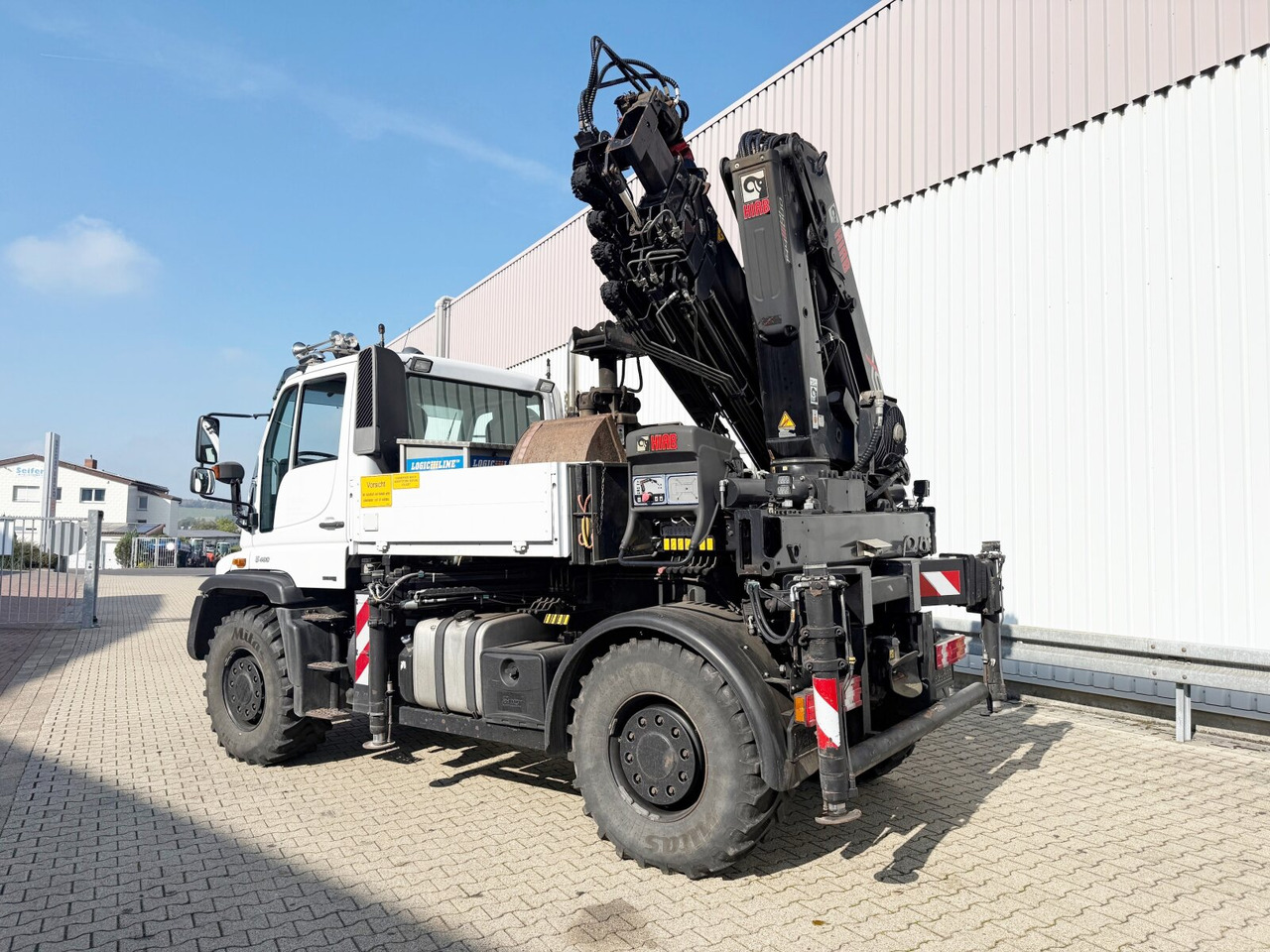 Unimog U400 4x4 U400 4x4, Frontzapfwelle, Heckkran Hiab XS 144-E4 HiDuo, Seilwinde, Funk - Grue mobile: photos 2 Unimog U400 4x4 U400 4x4, Frontzapfwelle, Heckkran Hiab XS 144-E4 HiDuo, Seilwinde, Funk - Grue mobile: photos 2
