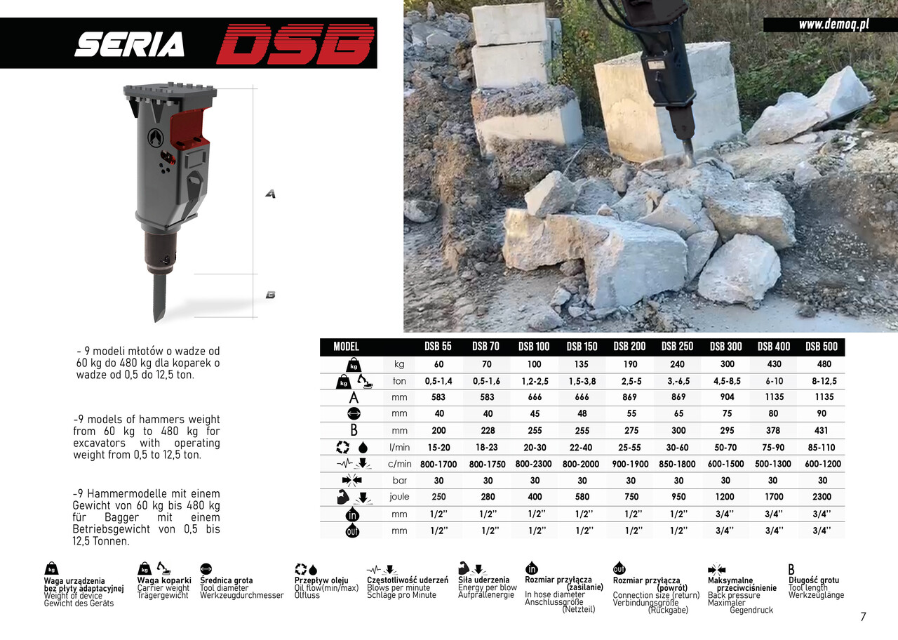 DEMOQ DSB 200 Hydraulic breaker 190 KG - Marteau hydraulique pour Pelle: photos 3 DEMOQ DSB 200 Hydraulic breaker 190 KG - Marteau hydraulique pour Pelle: photos 3