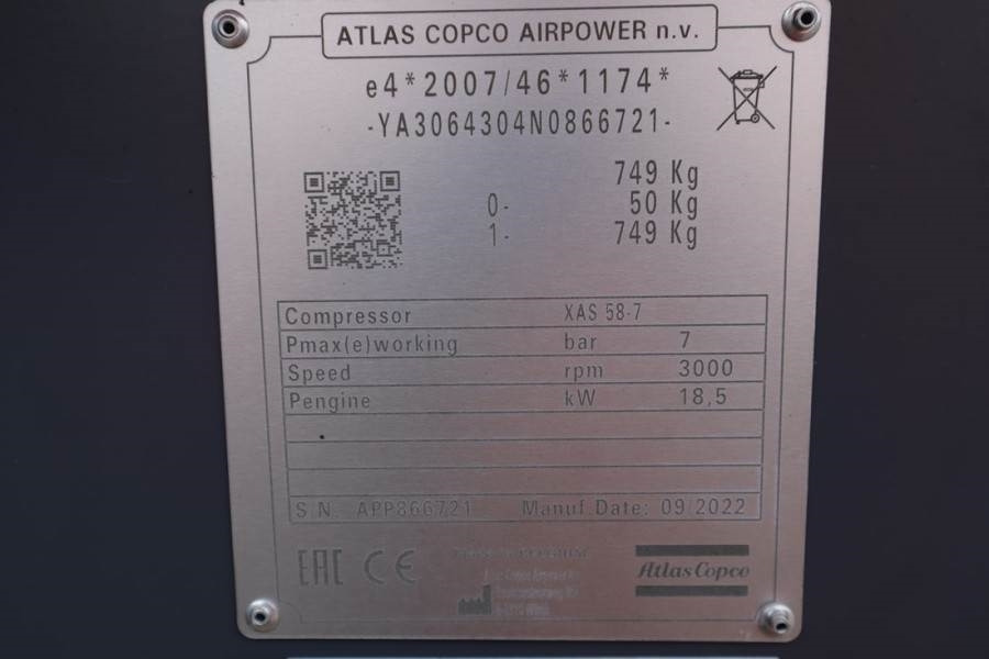 Compresseur d'air Atlas Copco XAS 58-7 Valid inspection, *Guarantee! Diesel, Vol: photos 11