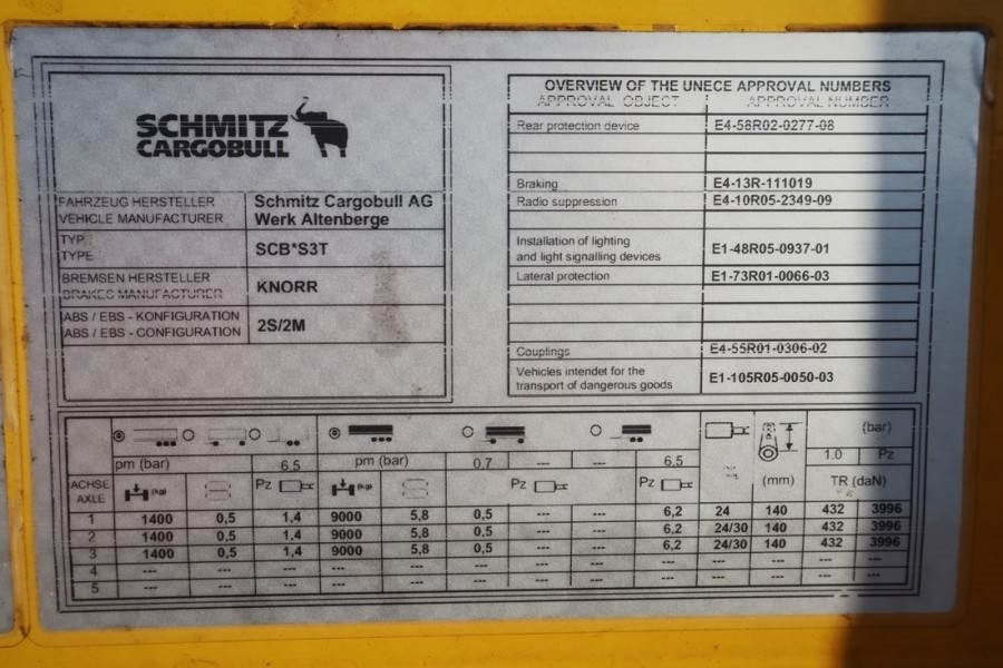 Schmitz CARG SCB3ST CoC Documents, TuV Loading Certificate - Remorque rideaux coulissants: photos 5 Schmitz CARG SCB3ST CoC Documents, TuV Loading Certificate - Remorque rideaux coulissants: photos 5