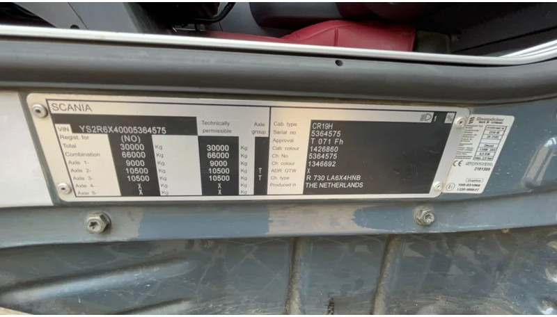 Tracteur routier Scania R730 Scania R730 6x4 Big axle EURO6 Dutch registration: photos 11