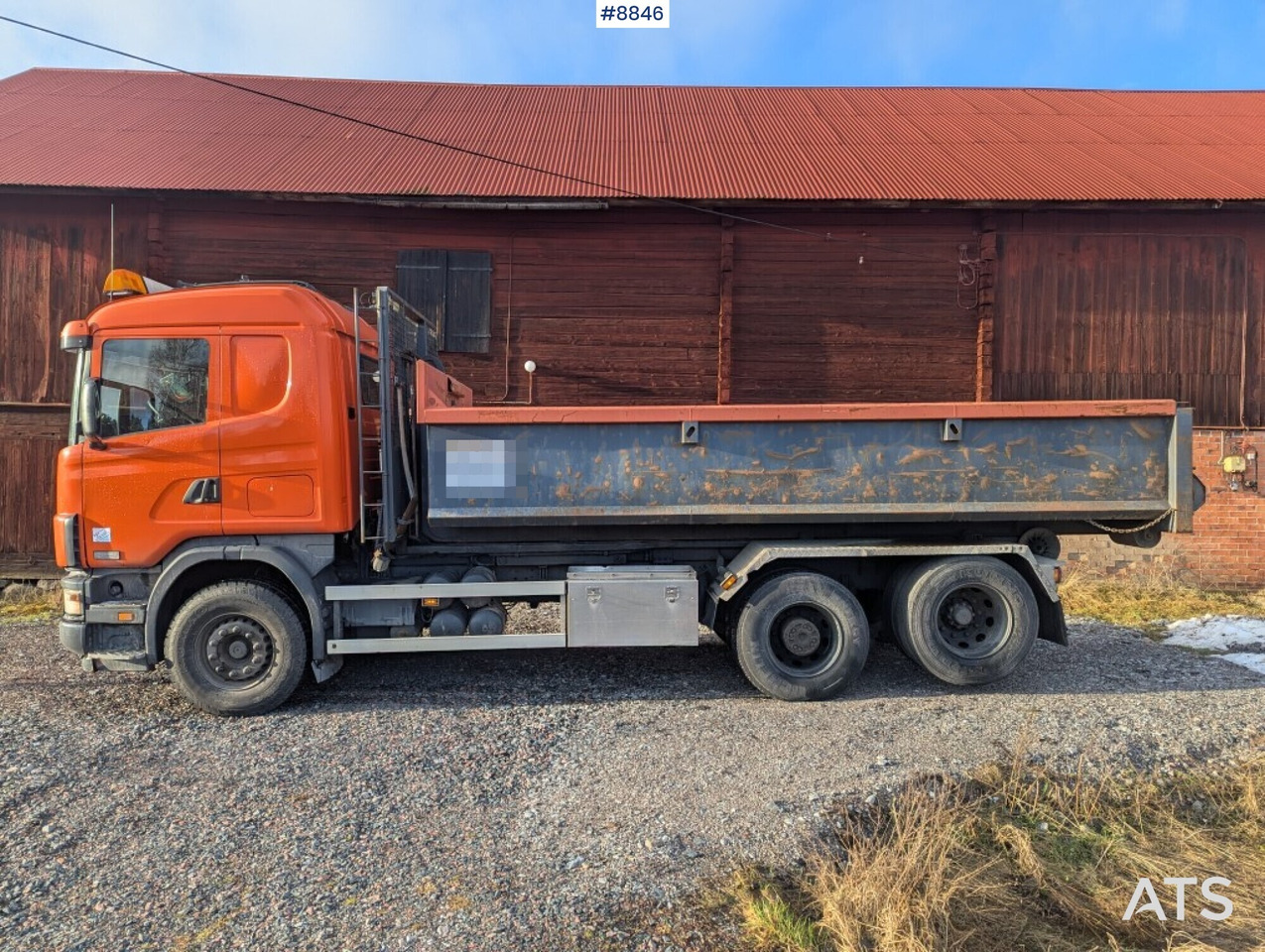 Hook Truck Scania R124BG 6x2 with gravel flatbed (SEE VIDEO) - Camion ampliroll: photos 1 Hook Truck Scania R124BG 6x2 with gravel flatbed (SEE VIDEO) - Camion ampliroll: photos 1