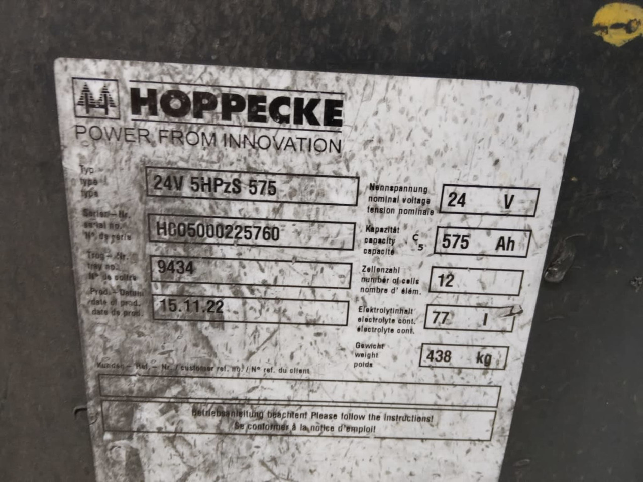HOPPECKE Battery 24V 575Ah - Accumulateur pour Matériel de manutention: photos 2 HOPPECKE Battery 24V 575Ah - Accumulateur pour Matériel de manutention: photos 2
