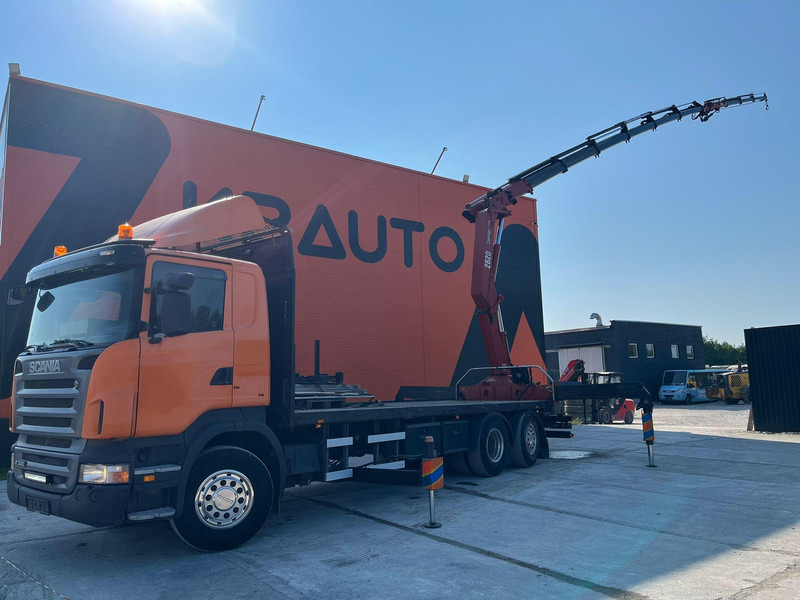 Scania R 340 6x2*4 HMF 2823-K6 + JIB / PLATFORM L=7293 mm - Camion plateau, Camion grue: photos 1 Scania R 340 6x2*4 HMF 2823-K6 + JIB / PLATFORM L=7293 mm - Camion plateau, Camion grue: photos 1