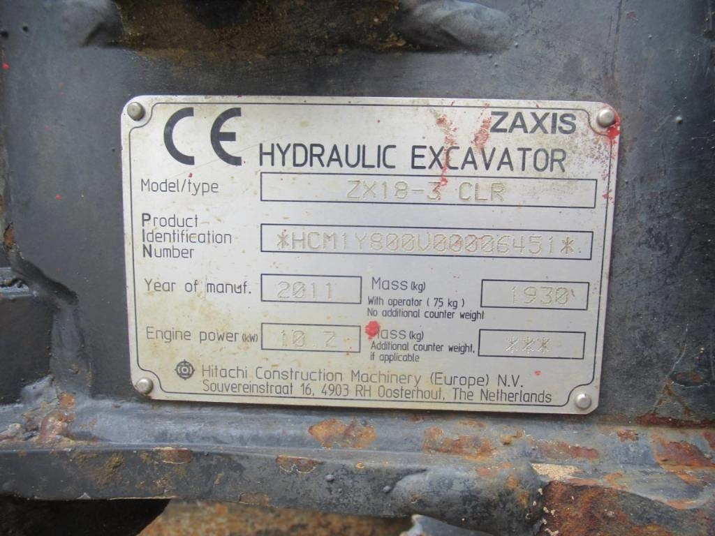 Hitachi ZX 18-3 CLR - Mini pelle: photos 5 Hitachi ZX 18-3 CLR - Mini pelle: photos 5