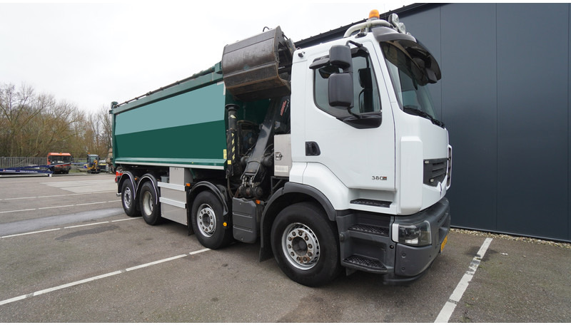 Camion grue Renault PREMIUM 380 DXI 8X2/6 2 SIDE TIPPER WITH PLFINGER Q 170 Z CRANE.278.200KM: photos 7