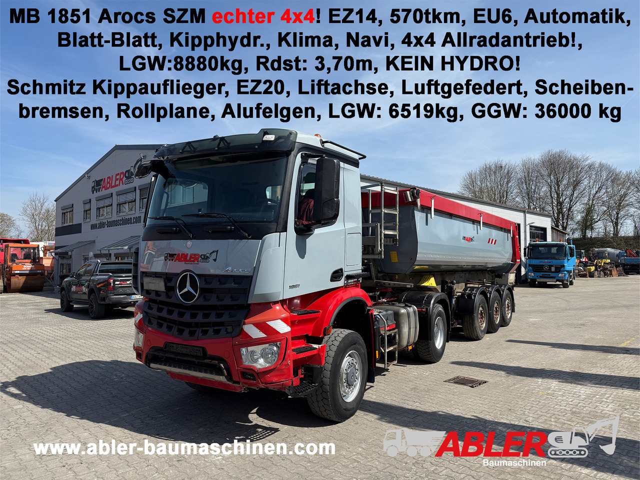 Mercedes-Benz 1851 Arocs ECHTER 4x4 mit Schmitz Kippauflieger - Camion benne: photos 1 Mercedes-Benz 1851 Arocs ECHTER 4x4 mit Schmitz Kippauflieger - Camion benne: photos 1