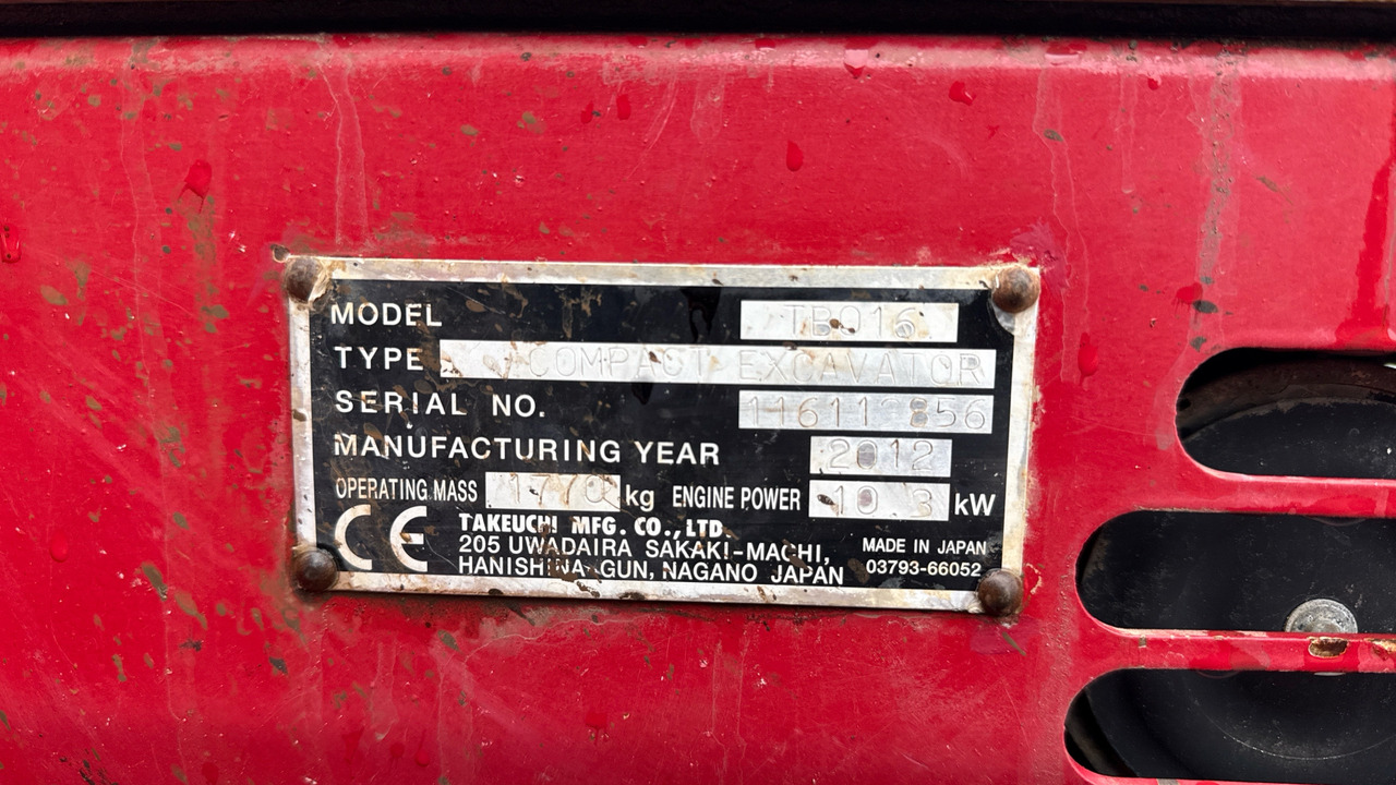 Mini pelle TAKEUCHI TB016: photos 12