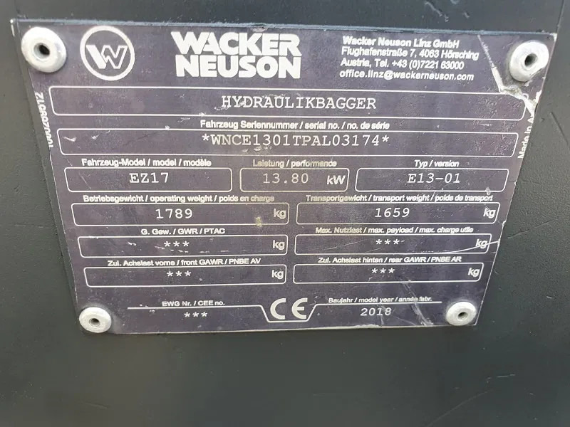 Mini pelle WACKER NEUSON E13-01 - MODEL EZ17: photos 7