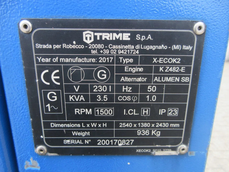 Mat d'éclairage Kubota TRIME X-ECOK2 ENGINE K Z482-E LICHTMAGINE STROOMAGGERAAT 2017: photos 12