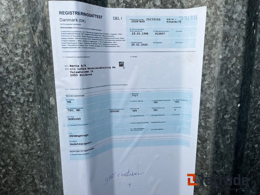 Biltrailer Variant Påhængsvogn/trailer VA 750 MC - Remorque voiture: photos 5 Biltrailer Variant Påhængsvogn/trailer VA 750 MC - Remorque voiture: photos 5