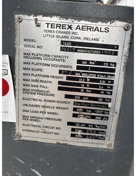 Terex TA33E 12m Elektro Gelenk-Teleskop-Arbeitsbühne - Nacelle articulée: photos 4 Terex TA33E 12m Elektro Gelenk-Teleskop-Arbeitsbühne - Nacelle articulée: photos 4