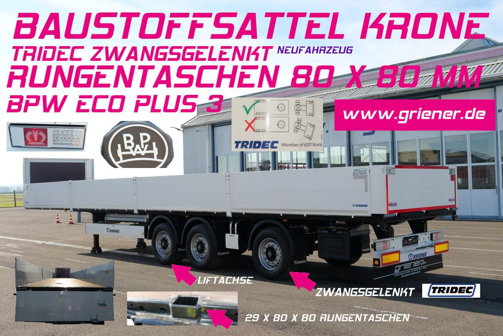 Krone SDP 27/BAUSTOFF/TRIDEC/BPW/RUNGENTASCHEN LIFT - Semi-remorque plateau: photos 1 Krone SDP 27/BAUSTOFF/TRIDEC/BPW/RUNGENTASCHEN LIFT - Semi-remorque plateau: photos 1