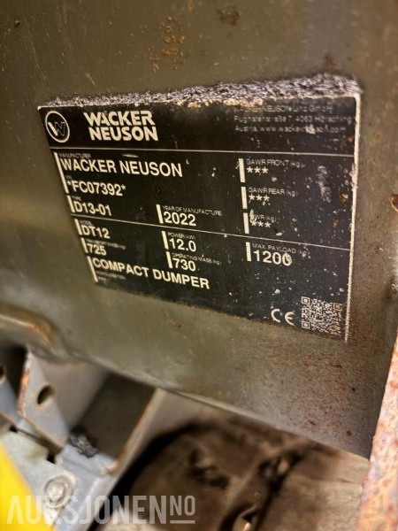 Tombereau 2022 Wacker Neuson DT12 – Beltedumper - Timetall: 425: photos 13