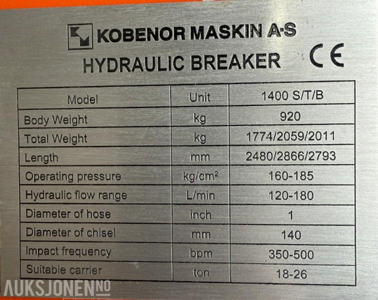 Ny KM 1400 Pigghammer med s70 HK feste - Marteau hydraulique: photos 5 Ny KM 1400 Pigghammer med s70 HK feste - Marteau hydraulique: photos 5
