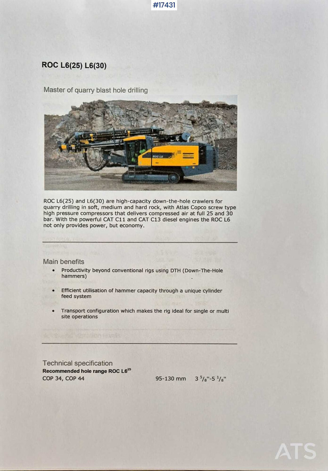 Atlas Copco ROC L6/25 drill rig (2011) - Foreuse: photos 3 Atlas Copco ROC L6/25 drill rig (2011) - Foreuse: photos 3