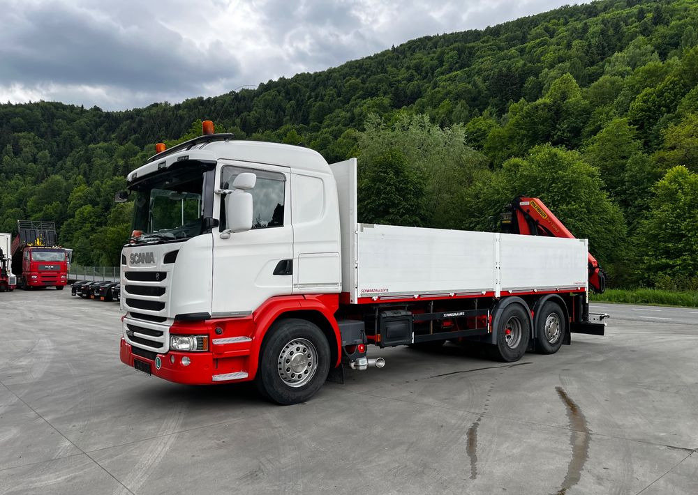 Scania G450 // 6x2// Skrzynia 6.40x2.49 // HDS Palfinger // Oś skrętna podnoszona // - Camion plateau, Camion grue: photos 2 Scania G450 // 6x2// Skrzynia 6.40x2.49 // HDS Palfinger // Oś skrętna podnoszona // - Camion plateau, Camion grue: photos 2