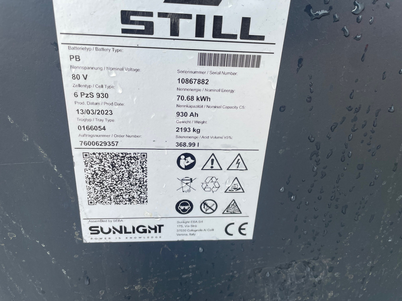 Sunlight 80V 6 PzS 930 - Accumulateur pour Matériel de manutention: photos 2 Sunlight 80V 6 PzS 930 - Accumulateur pour Matériel de manutention: photos 2