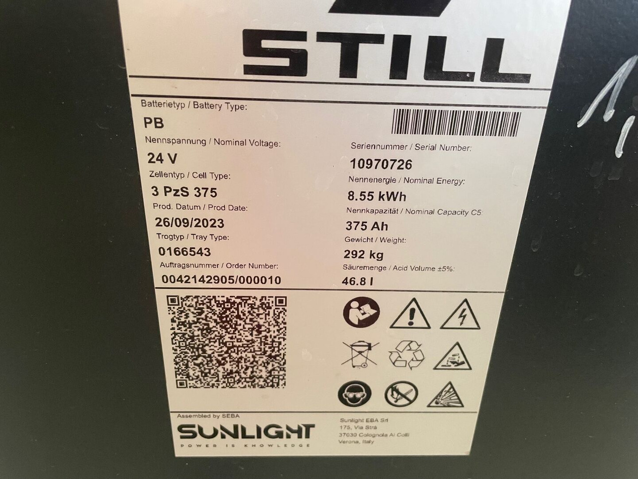 Sunlight I 24 Volt I 3 PzS 375 - Accumulateur pour Matériel de manutention: photos 2 Sunlight I 24 Volt I 3 PzS 375 - Accumulateur pour Matériel de manutention: photos 2