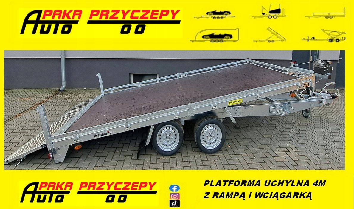 PRZYCZEPA PLATFORMA 408 CM, UCHYŁOWA Z WCIĄGARKĄ, DMC 3500 KG / PLATFORM TRAILER 408 CM, TIPPING WITH WINCH, DMC 3500 KG - Remorque plateau: photos 1 PRZYCZEPA PLATFORMA 408 CM, UCHYŁOWA Z WCIĄGARKĄ, DMC 3500 KG / PLATFORM TRAILER 408 CM, TIPPING WITH WINCH, DMC 3500 KG - Remorque plateau: photos 1