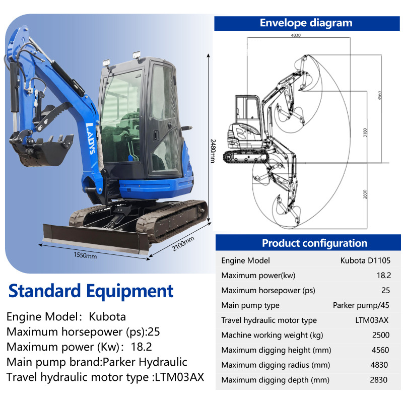 LADYS DY25U Mini Excavator Euro 5/Epa Engine Kubota Mini Excavator For Sale - Mini pelle: photos 2 LADYS DY25U Mini Excavator Euro 5/Epa Engine Kubota Mini Excavator For Sale - Mini pelle: photos 2