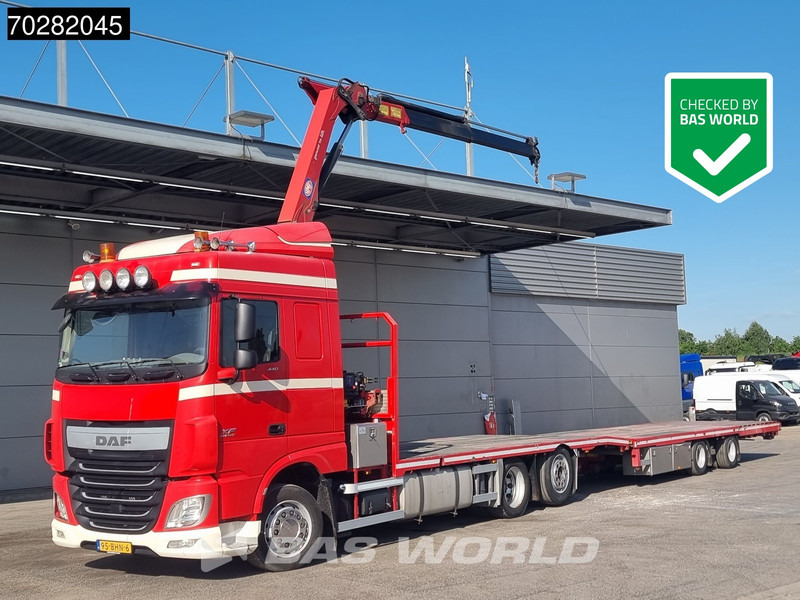 DAF XF 440 6X2 NL-Truck Transporter HMF 900-K2 Kran Lift-Lenkachse Euro 6 - Camion plateau, Camion grue: photos 1 DAF XF 440 6X2 NL-Truck Transporter HMF 900-K2 Kran Lift-Lenkachse Euro 6 - Camion plateau, Camion grue: photos 1