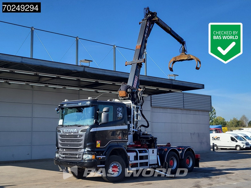 Scania R580 6X4 Holz Kran Diebolt D28 Full-Steell Extentable Trailer - Camion grumier, Camion grue: photos 1 Scania R580 6X4 Holz Kran Diebolt D28 Full-Steell Extentable Trailer - Camion grumier, Camion grue: photos 1