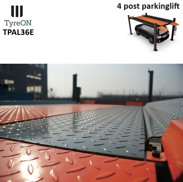 TPAL36E 4 post parking lift- 3.6T - Height 222 cm - 480 cm runways - Electric release - For indoor and outdoor use - 230V - Park 2 vehicles on top of each - Équipement de garage: photos 4 TPAL36E 4 post parking lift- 3.6T - Height 222 cm - 480 cm runways - Electric release - For indoor and outdoor use - 230V - Park 2 vehicles on top of each - Équipement de garage: photos 4