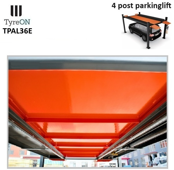 TPAL36E 4 post parking lift- 3.6T - Height 222 cm - 480 cm runways - Electric release - For indoor and outdoor use - 230V - Park 2 vehicles on top of each - Équipement de garage: photos 2 TPAL36E 4 post parking lift- 3.6T - Height 222 cm - 480 cm runways - Electric release - For indoor and outdoor use - 230V - Park 2 vehicles on top of each - Équipement de garage: photos 2