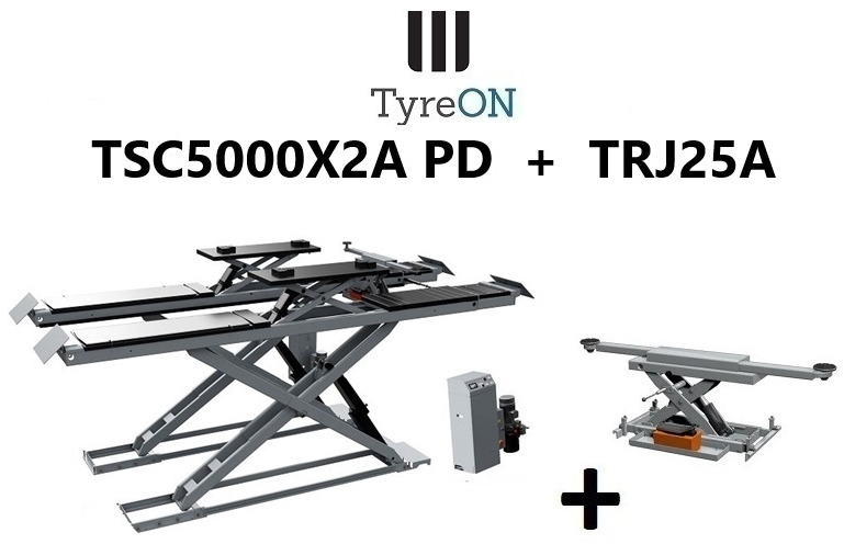 TSC5000X2A PD in floor alignment scissor lift 5T with playing detector + 2,5T rolling jack - Équipement de garage: photos 1 TSC5000X2A PD in floor alignment scissor lift 5T with playing detector + 2,5T rolling jack - Équipement de garage: photos 1