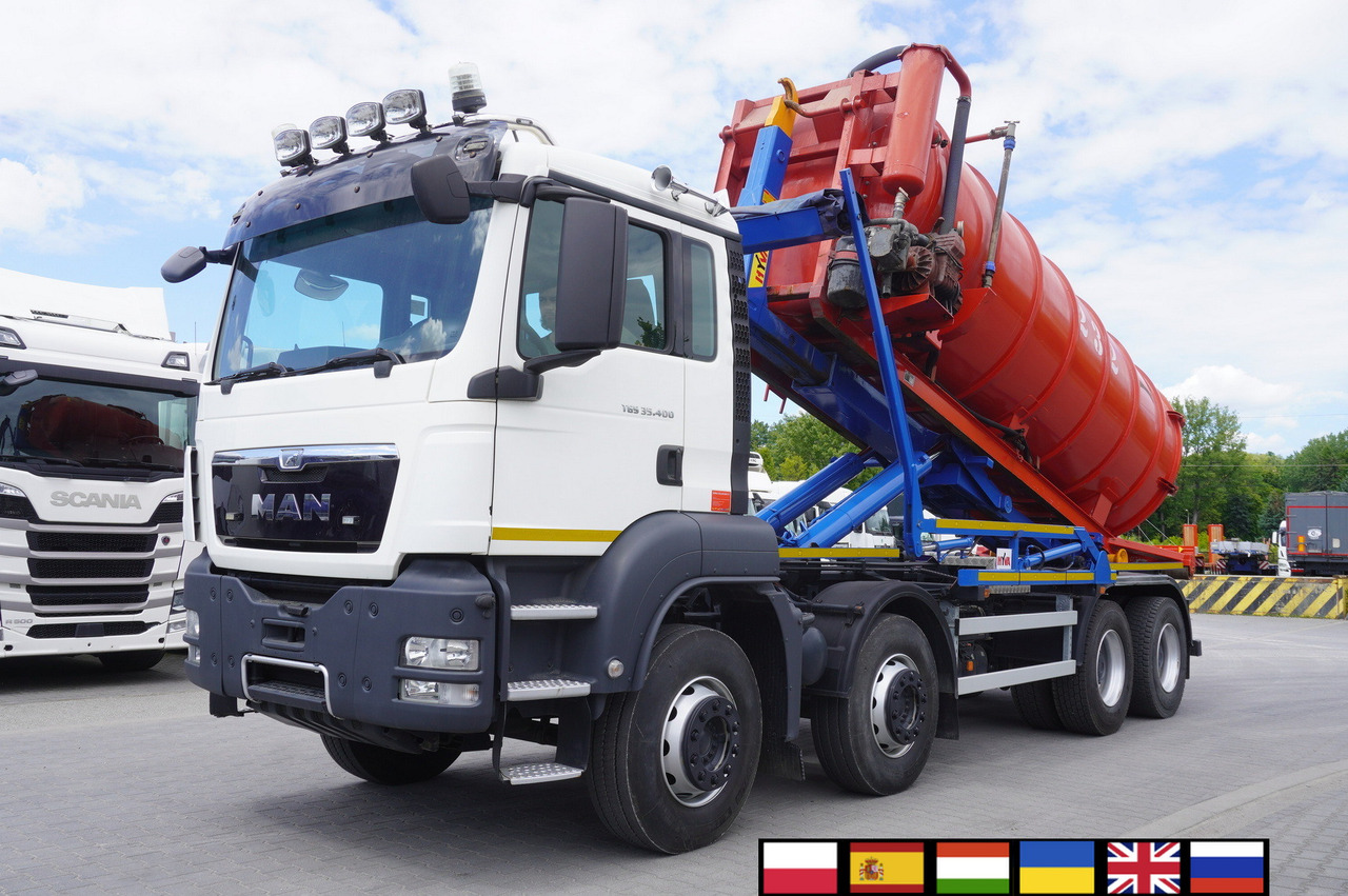 MAN TGS 35.400 8 × 4 E5 / HYVA HOOK LIFT 32.56 SE / Septic barrel 13000 L - Tonne à lisier: photos 1 MAN TGS 35.400 8 × 4 E5 / HYVA HOOK LIFT 32.56 SE / Septic barrel 13000 L - Tonne à lisier: photos 1