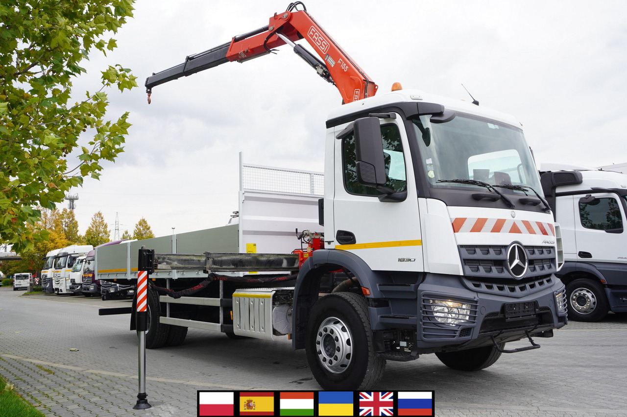 MERCEDES-BENZ Arocs 1830 / Flatbed 16 EPAL / HDS Fassi 155 / Reach 8 m / Load capacity 6160 kg - Camion grue: photos 1 MERCEDES-BENZ Arocs 1830 / Flatbed 16 EPAL / HDS Fassi 155 / Reach 8 m / Load capacity 6160 kg - Camion grue: photos 1