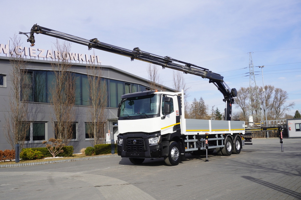 RENAULT C430 / HIAB 244 EP-5 HIDUO crane 8400 kg 15 m / Platform with stanchions - Remorque forestière: photos 1 RENAULT C430 / HIAB 244 EP-5 HIDUO crane 8400 kg 15 m / Platform with stanchions - Remorque forestière: photos 1