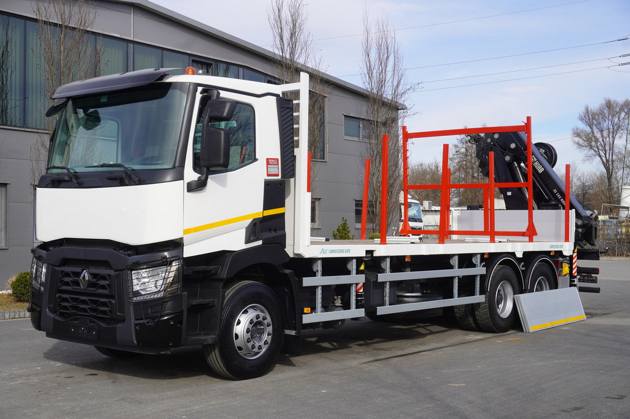 RENAULT C430 / HIAB 244 EP-5 HIDUO crane 8400 kg 15 m / Platform with stanchions - Remorque forestière: photos 4 RENAULT C430 / HIAB 244 EP-5 HIDUO crane 8400 kg 15 m / Platform with stanchions - Remorque forestière: photos 4