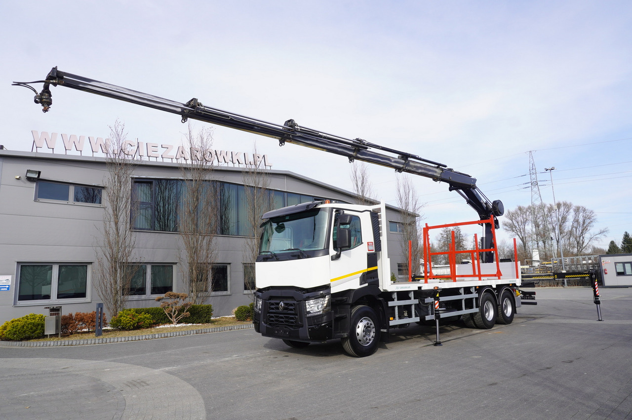RENAULT C430 / HIAB 244 EP-5 HIDUO crane 8400 kg 15 m / Platform with stanchions - Remorque forestière: photos 2 RENAULT C430 / HIAB 244 EP-5 HIDUO crane 8400 kg 15 m / Platform with stanchions - Remorque forestière: photos 2