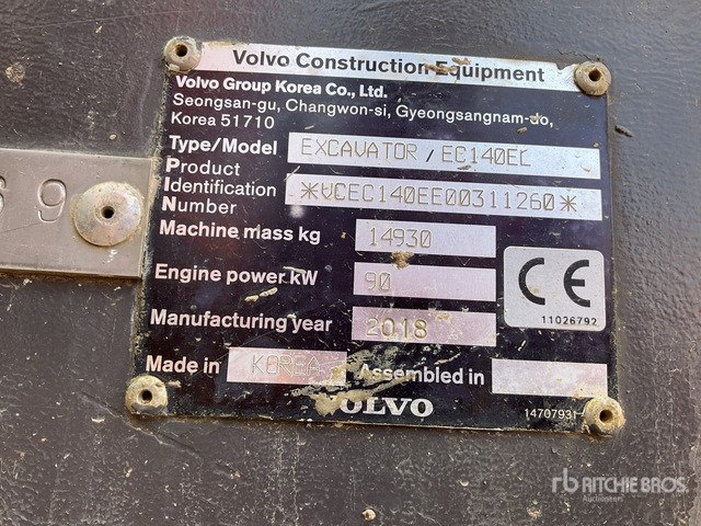 2018 Volvo EC140EL Tracked Excavator - Pelle sur chenille: photos 2 2018 Volvo EC140EL Tracked Excavator - Pelle sur chenille: photos 2