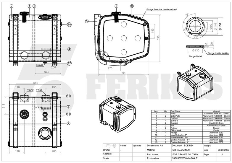 Réservoir hydraulique pour Camion neuf Hydraulic aluminum oil tank 200L: photos 7