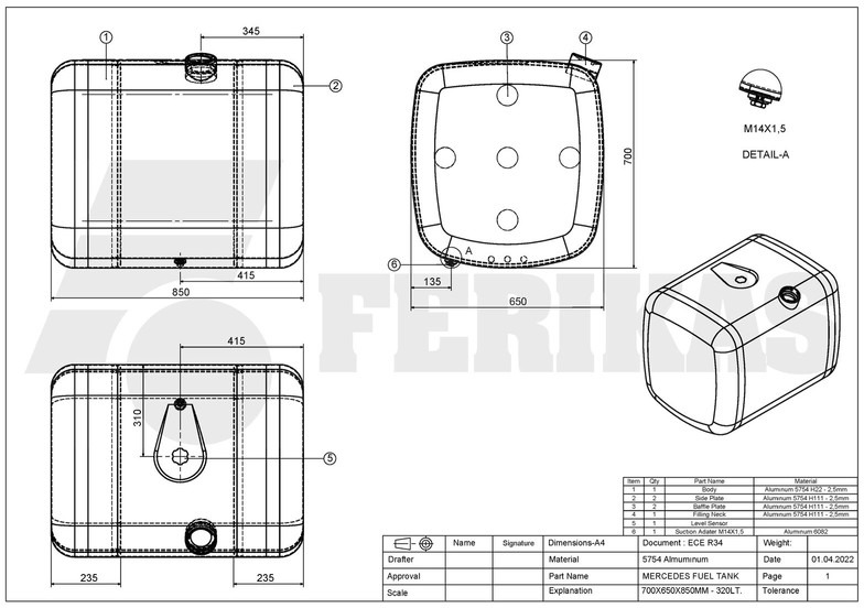 Réservoir de carburant pour Camion neuf Mercedes-Benz New aluminum fuel tank 320L: photos 7 Réservoir de carburant pour Camion neuf Mercedes-Benz New aluminum fuel tank 320L: photos 7