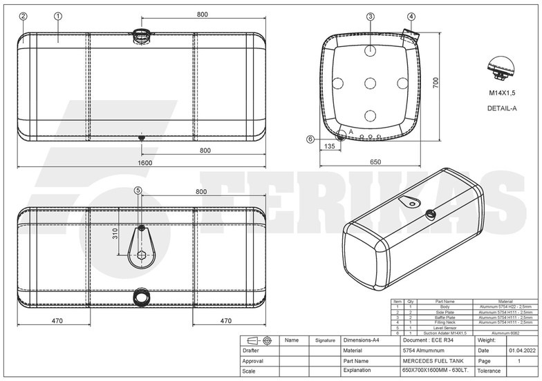 Réservoir de carburant pour Camion neuf Mercedes-Benz New aluminum fuel tank 630L: photos 8