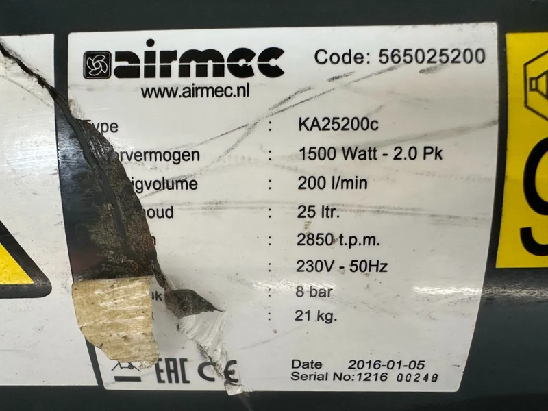 Airmec KA25200 C 2 PK 200 L / min 8 Bar Elektrische Zuigercompressor - Compresseur d'air: photos 4 Airmec KA25200 C 2 PK 200 L / min 8 Bar Elektrische Zuigercompressor - Compresseur d'air: photos 4