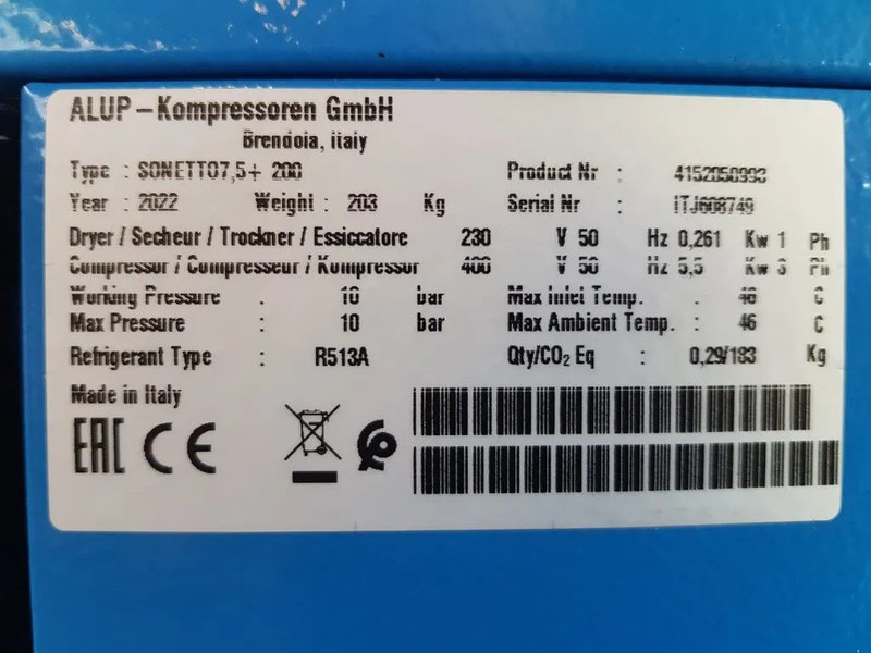 Alup Sonetto 7.5 + 200 Elektrische Schroefcompressor met ketel en droger 5.5 kW 750 L / min 10 Bar - Compresseur d'air: photos 3 Alup Sonetto 7.5 + 200 Elektrische Schroefcompressor met ketel en droger 5.5 kW 750 L / min 10 Bar - Compresseur d'air: photos 3