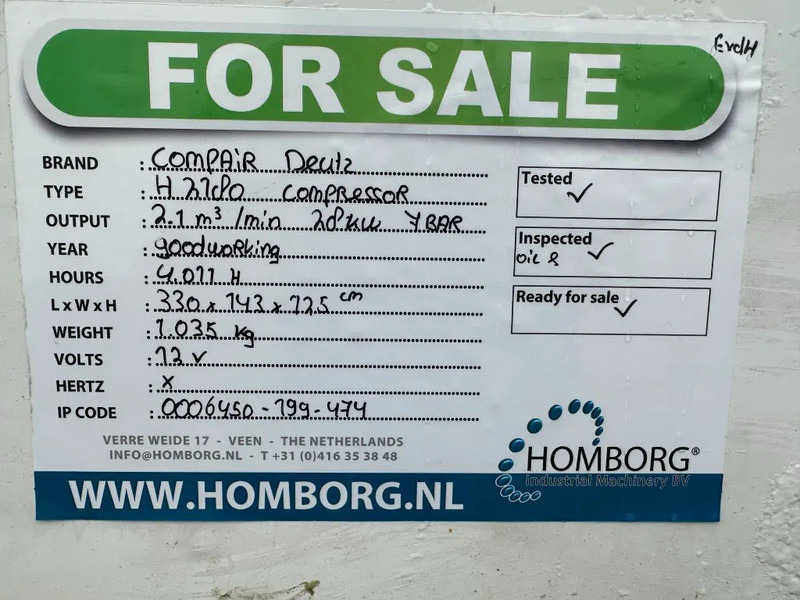 Compresseur d'air Compair H2180 Deutz 2.1 m3 / min 28 kW 7 Bar Mobiele Diesel Compressor met kenteken: photos 13