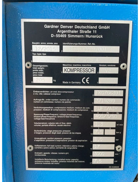 Compresseur d'air Compair L07 - 7,5A Schroefcompressor 750L/min als nieuw!: photos 9