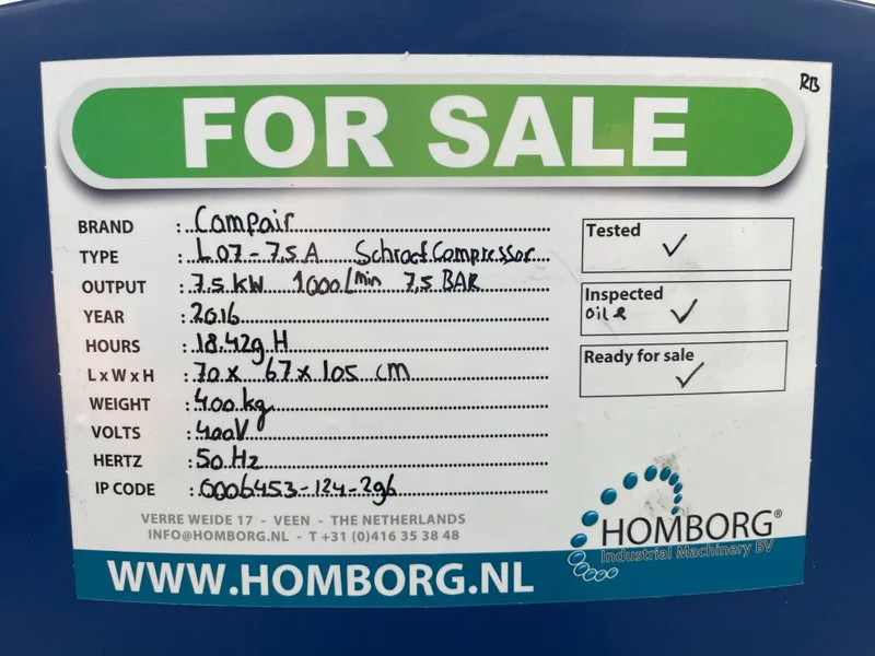 Compresseur d'air Compair L07 - 7,5A Schroefcompressor 750L/min als nieuw!: photos 10