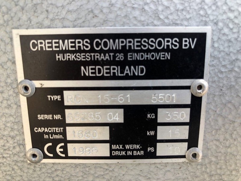 Creemers RCN 15-61 15 kW 1660 Liter/min 15 bar schroefcompressor - Compresseur d'air: photos 4 Creemers RCN 15-61 15 kW 1660 Liter/min 15 bar schroefcompressor - Compresseur d'air: photos 4
